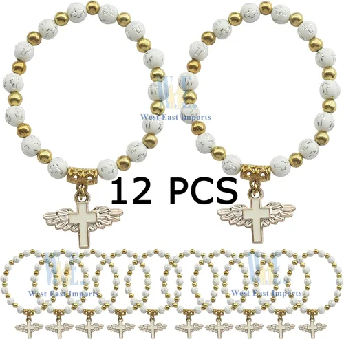 Miniatura 2 de WE Pulsera de cruz de ala de ángel (12 piezas) para niño y niña, recuerdo de bautizo, recuerdo de bautizo, evento de iglesia, Madera, No es una