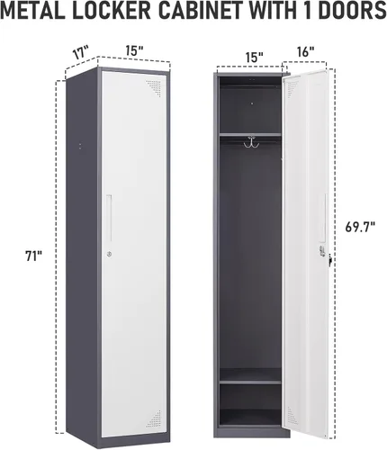 Miniatura 3 de MIIIKO Armario de metal para empleados, armario de gimnasio con llaves, armario de almacenamiento de metal con 1 puerta para escuela, dormitorio