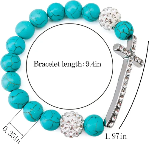 Miniatura 7 de Bocar Pulsera elástica de cuentas de cristal con cruz lateral chapada en metal