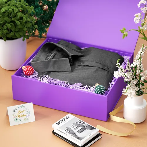 Miniatura 5 de PSHVYM Cajas de regalo con tapas, 11.5 x 7.8 x 3 pulgadas, caja de regalo morada para regalos, cierre magnético para camisetas, guantes, bufandas