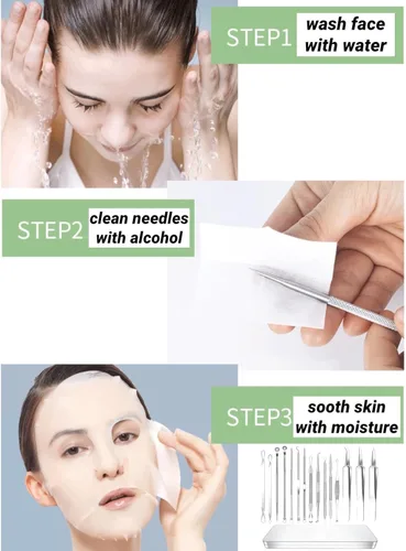 Miniatura 7 de Kit de herramientas para eliminar puntos negros, kit de 5 piezas, kit profesional de eliminación de acné de acero inoxidable para nariz y cara