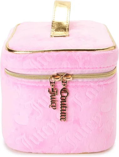 Miniatura 4 de Juicy Couture Bolsa de Maquillaje Organizador de Cosméticos Esenciales de Viaje Estuche de Tren Logo de Corazón de Terciopelo, Rosa, Tamaño único