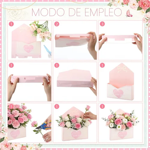 Miniatura 5 de Geyee 10 cajas sobre para ramo de floristería de graduación clase de 2026, ramo de flores de corazón rosa, embalaje de papel de regalo, bolsas