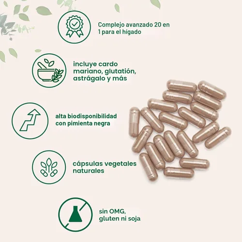Miniatura 4 de Liver Advanced+, 240 cápsulas vegetales Complejo 20 en 1 con cardo mariano, diente de león, NAD, NAC, ALA, TUDCA, glutatión, alcachofa, cúrcuma