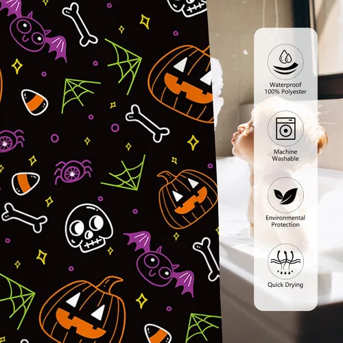 Miniatura 6 de MEHOFOND Cortina de ducha de Halloween, cortina de baño de calabaza de Halloween, decoración de bañeras, tela de poliéster duradera, lavable, 72 x