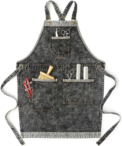 Jeanerlor - Delantales de trabajo de mezclilla con bolsillos para mujeres y hombres, correas cruzadas y ajustables de S a XXXL, Negro -