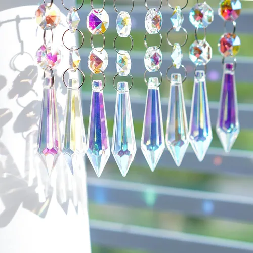 Miniatura 8 de 25 piezas de 55 mm de cristales de colores para candelabros con ganchos, guirnalda de cristal atrapasoles con cuentas de cristal octogonales