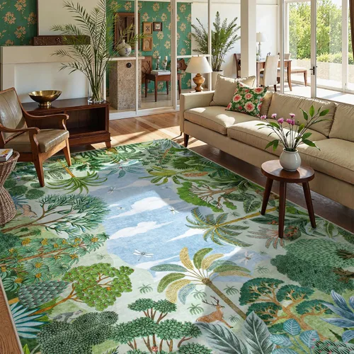 Miniatura 24 de Lahome Alfombra de Otoño Selva 5 x 7 pies para sala de estar y dormitorio, lavable a máquina, alfombra suave de atardecer para niños para sala