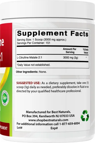 Miniatura 6 de Best Naturals L-Citrulina Malato 2:1 Polvo 1 Lb