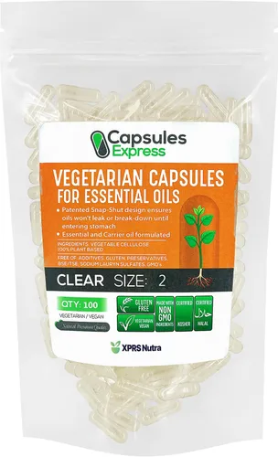 Miniatura 10 de XPRS Nutra Cápsulas veganas vacías de tamaño 0 – 100 cápsulas vegetales transparentes para aceite esencial – Tapas de verduras vacías – El relleno