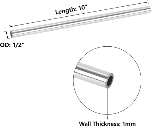 Miniatura 2 de A-KARCK 1/2" OD Tubo de acero inoxidable 304, tubo de metal redondo y recto de 10" de longitud, 1mm de espesor de pared, 4 piezas