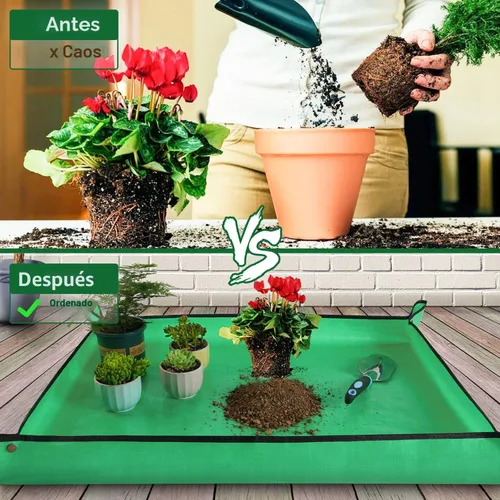 Miniatura 2 de Tapete grande de 39.5" x 31.5" para trasplante de plantas de interior, control de desorden en mesa, bandeja portátil para macetas de jardinero