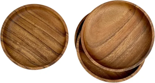 Miniatura 8 de Juego de 4 platos de madera de acacia, redondos de 6 pulgadas, postre de madera maciza de 1 pulgada de grosor, platos laterales y aperitivos
