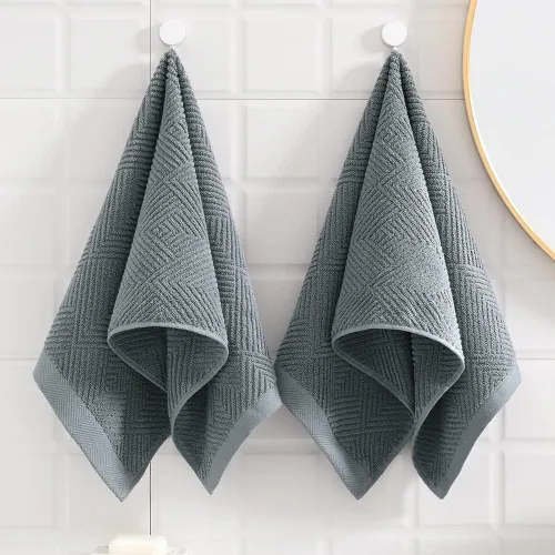 Miniatura 5 de sense gnosis Toalla de mano a rayas de espiga gris de primera calidad, 100% algodón, ultra suave, altamente absorbente, juego de 2 toallas de mano
