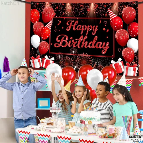 Miniatura 8 de KatchOn, Cartel de feliz cumpleaños rojo y negro - Xtragrande 72 x 44 pulgadas Cartel de fondo para decoraciones de feliz cumpleaños