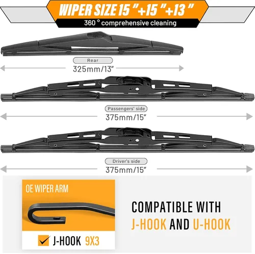 Miniatura 3 de AUTOBOO 15 +15+13 limpiaparabrisas de repuesto para Jeep Wrangler 2007-2017, calidad original de fábrica (paquete de 3)