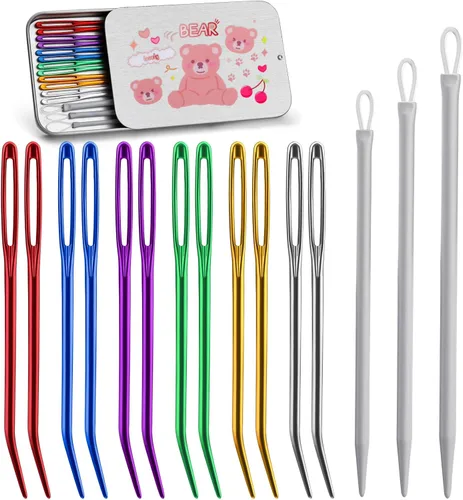UOOU Aguja de Hilo, 15 PCS Aguja Curvada Juego de Agujas de Tapicería Agujas de Lana Agujas de Ojo Grande Agujas de Coser Agujas de Tejer con Caja