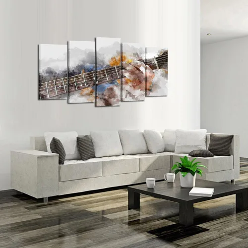Miniatura 3 de KREATIVE ARTS Lienzo artístico con música y guitarra, 5 paneles, acuarela, pintura impresa, sobre lienzo para decoración moderna del hogar, listo