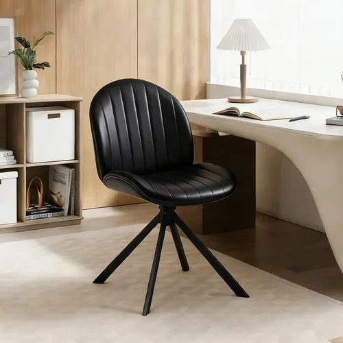 Miniatura 7 de Silla de oficina giratoria de piel sintética, sin ruedas, pequeña y cómoda silla de escritorio sin brazos de mediados de siglo, bonitas sillas