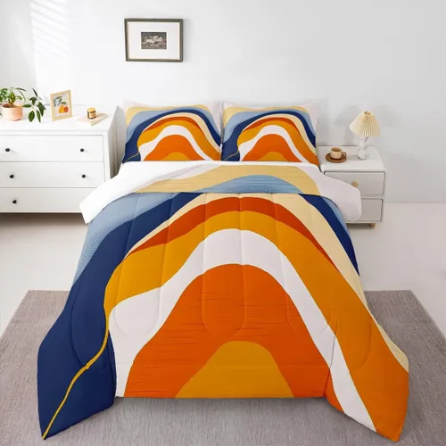 Miniatura 7 de Erosebridal Juego de edredón a rayas azules, juego de ropa de cama tamaño King, juego de ropa de cama moderno minimalista y colecciones con temática