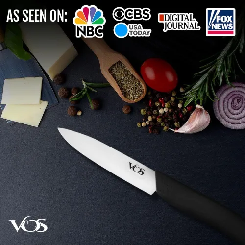 Miniatura 2 de Vos Cuchillo de pelar de cerámica - Hoja de circonia de 4 pulgadas con funda protectora - Cuchillo de cocina para frutas y verduras (Negro)