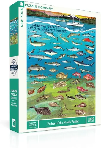 Miniatura 3 de New York Puzzle Company - Vintage Images Fishes of the North Pacific - Rompecabezas de 1000 piezas para noches de juego familiares