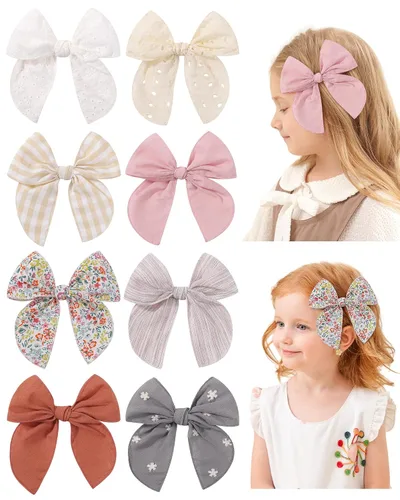Miniatura 19 de 20 Lazos para el Cabello de Niñas Bebé Fable de 5.5 Pulgadas, Pinzas de Cocodrilo de Algodón y Lino, Accesorios Grandes Neutros Hechos a Mano