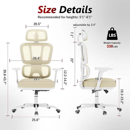 Miniatura 2 de Silla de oficina con respaldo alto, silla de escritorio de malla, silla ergonómica para computadora con reposacabezas, reposabrazos ajustables 3D