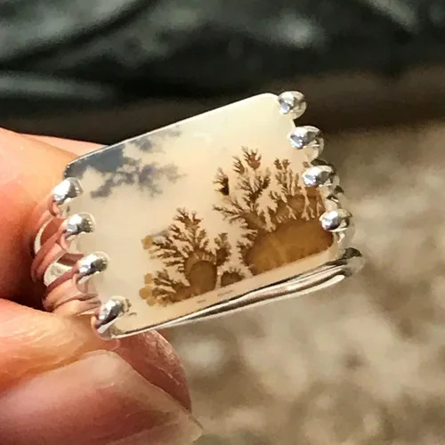Miniatura 3 de Genuine Georgian Scenic Dendritic Agate 925 Sterling Silver Ring Size 9
