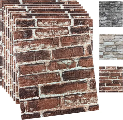 Miniatura 9 de 20PCS Paneles de Pared 3D de Espuma para Despegar y Pegar, Papel Tapiz de Ladrillo 3D para Despegar y Pegar, Panel de Pared de Piedra Falsa