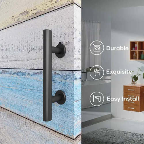 Miniatura 2 de EaseLife Paquete de 2 manijas y tiradores de puerta corrediza de granero de 10 pulgadas, juego de herrajes rústicos de doble cara, resistente, Negro