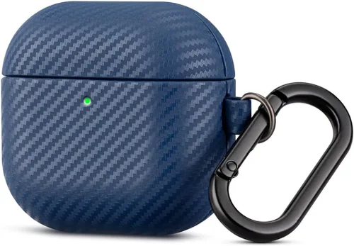 Miniatura 24 de Haobobro Funda de piel para AirPods Pro 2, piel seleccionada respetuosa con la piel, textura de fibra de carbono, hecha a mano, funda rígida Azul