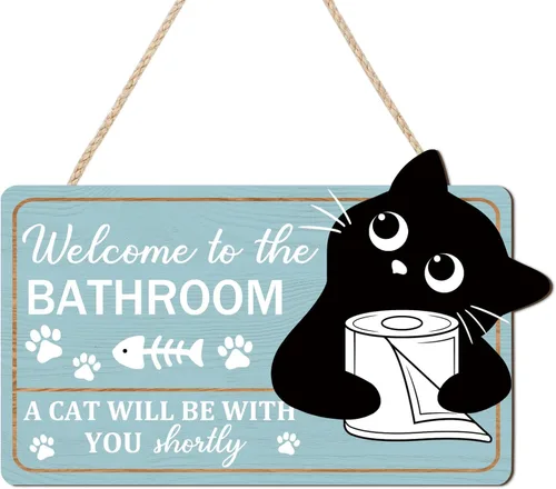Miniatura 6 de TOARTi Divertido letrero de madera de gato de 4.9 x 9.8 in, regalo para amantes de los gatos, placa de madera de gato negro, bonita decoración