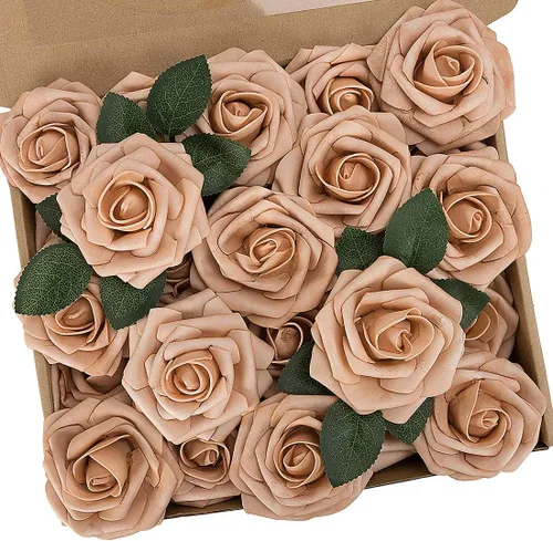Miniatura 46 de N&T NIETING 25 unidades de flores artificiales, Rosas de espuma artificial de sensación real al tacto, decoración para boda, dama de honor, ramo