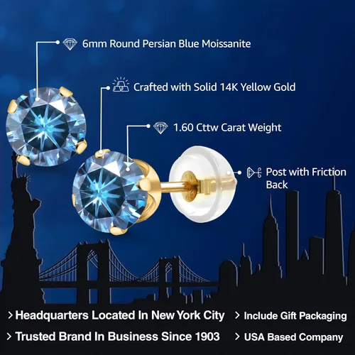 Miniatura 278 de Gem Stone King Aretes solitarios con piedra natal de oro de 14 quilates Redondos de 0.236 in Aretes de oro para mujeres y hombres