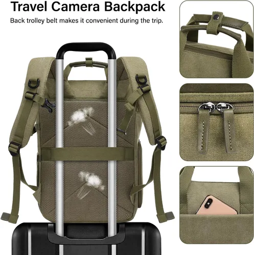 Miniatura 7 de MOSISO Mochila para cámara DSLR/SLR/SLR/sin espejo con soporte para trípode y compartimento para laptop de 15 a 16 pulgadas y mango de poliuretano
