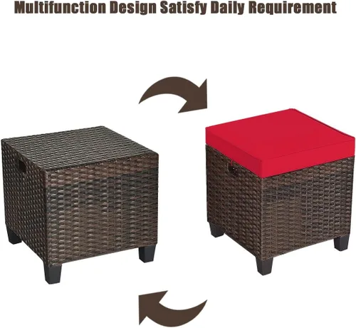 Miniatura 8 de HAPPYGRILL Juego de 2 piezas otomanas de mimbre de ratán para exteriores, con cojines extraíbles, muebles de patio, reposapiés, asiento para Marrón