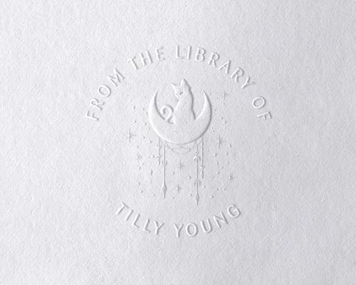 The Library of Custom Book Stamp - Estampado personalizado con diseño de gatos florales (1 5/8 pulgadas x 1 5/8 pulgadas)