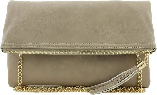 Solene Bolso de mano tipo sobre para mujer, cartera cruzada plegable con borla y correa de cadena, elegante bolso de noche