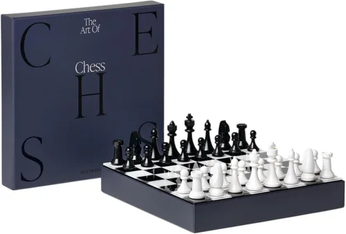 PrintWorks Art of Chess – Juego de ajedrez de madera en blanco y negro con tablero acrílico – Elegante juego de mesa de café para adultos y familias