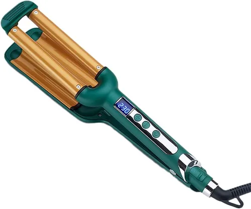 Rizador de pelo ondulado de 3 barriles, rizador de cerámica con control de temperatura LCD, rizador de cabello, rizador de huevos, para cabello Verde