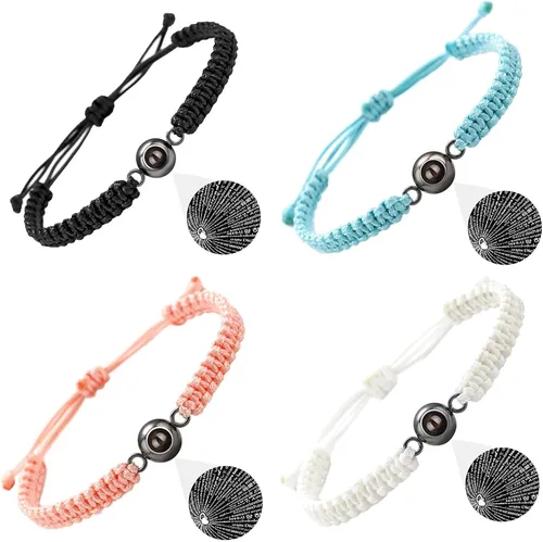 Miniatura 2 de Pulseras, elegante pulsera para parejas con 100 idiomas "I Loves You" Proyección en cristales mate piedra portátil para aniversarios