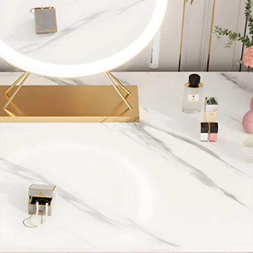 Miniatura 5 de Glam - Mesa de tocador de maquillaje con 2 cajones y cajones de cierre suave, escritorio de tocador con patas de hierro para dormitorio, 23.5