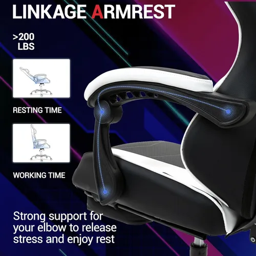 Miniatura 5 de Silla de juegos con reposapiés para adultos, silla de videojuegos de piel sintética con soporte lumbar de masaje para hombres y mujeres, silla