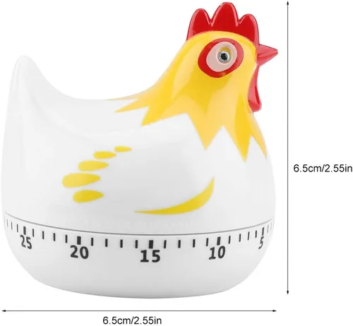 Miniatura 6 de Lindo temporizador de cocina en forma de pollo, temporizador mecánico de cuenta regresiva de 60 minutos para cocinar y hornear (blanco)