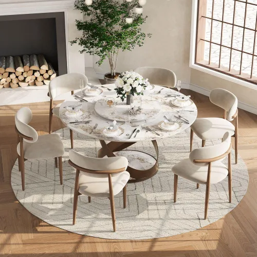 Miniatura 11 de POVISON Juego de 4 sillas de comedor redondas de lino y algodón con mesa de comedor de vidrio (mesa de comedor de 51 pulgadas + 4 sillas)