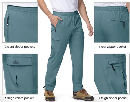 Miniatura 5 de Rdruko Pantalones de senderismo para hombre, ligeros, impermeables, de secado rápido, elásticos, con 5 bolsillos, cintura elástica