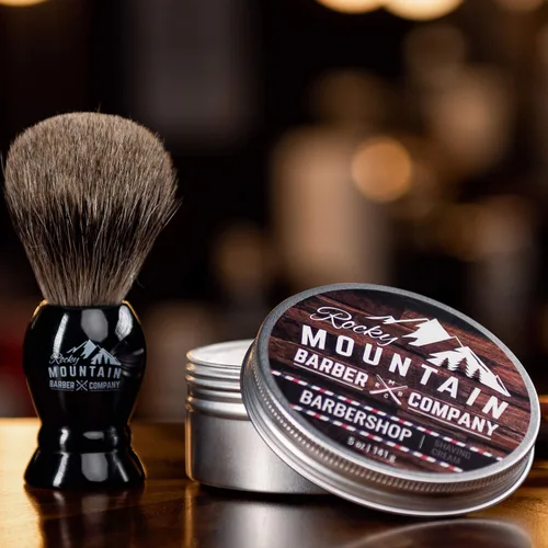 Miniatura 5 de Rocky Mountain Barber Company - Crema de afeitar para hombre, aroma de barbería, espuma gruesa para afeitado tradicional y con cartucho, lata de 5