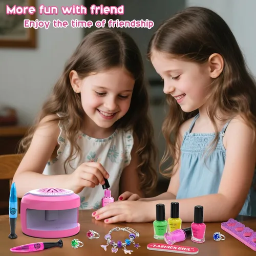 Miniatura 2 de BATTOP Juego de esmaltes de uñas para niñas – Kit de arte de uñas para niños con secador, uñas postizas, calcomanía, esmalte de uñas a base de agua