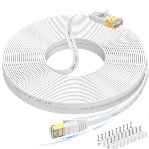 Miniatura 11 de Folishine Cable Ethernet de 25 pies, compatible con cable de Internet de diseño plano de alta velocidad Cat 8/Cat 7, cable de red RJ45 blindado